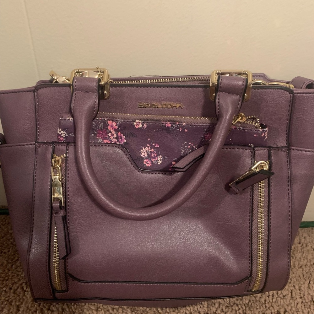 Big Buddha Lavender Satchel with Floral Accent